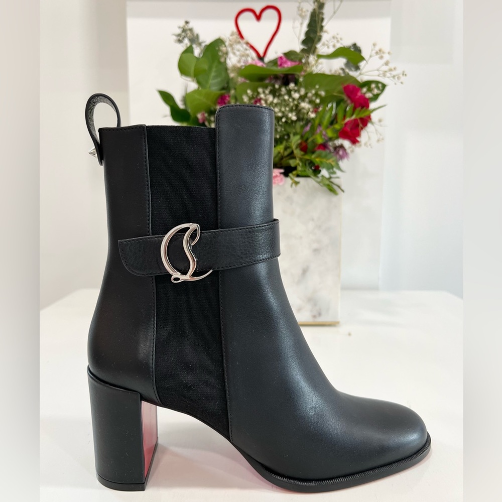 Christian Louboutin Leather CL Buckle Red Sole Chelsea Boots